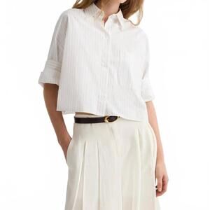 NEW TWP next ex mixed pinstripe superpop shirt in white multi